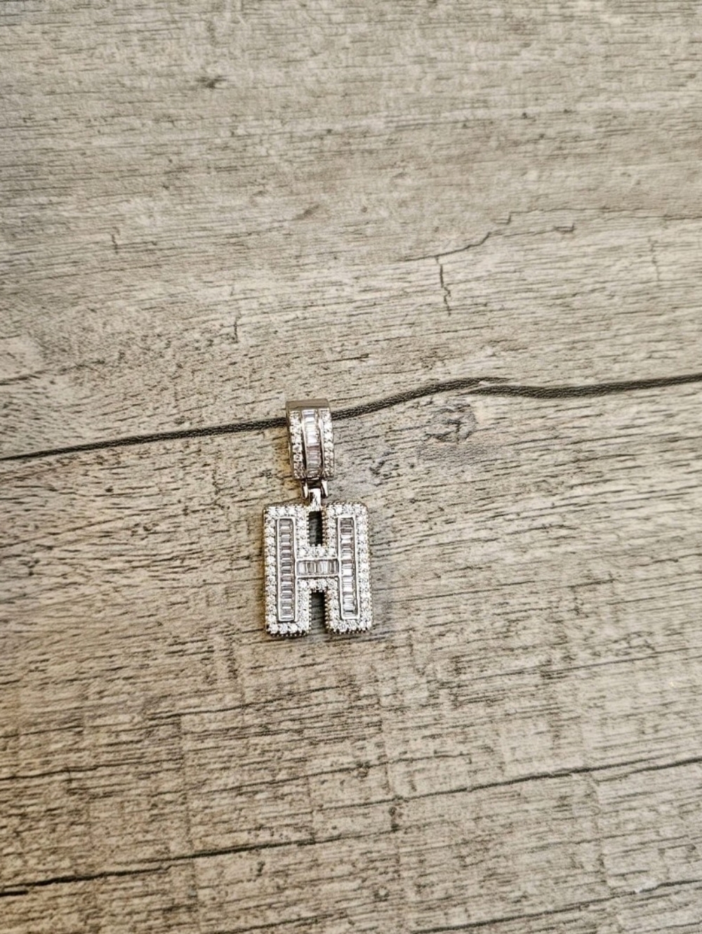 Sterling Silver 'H' Initial Pendant with Clear CZ Accents